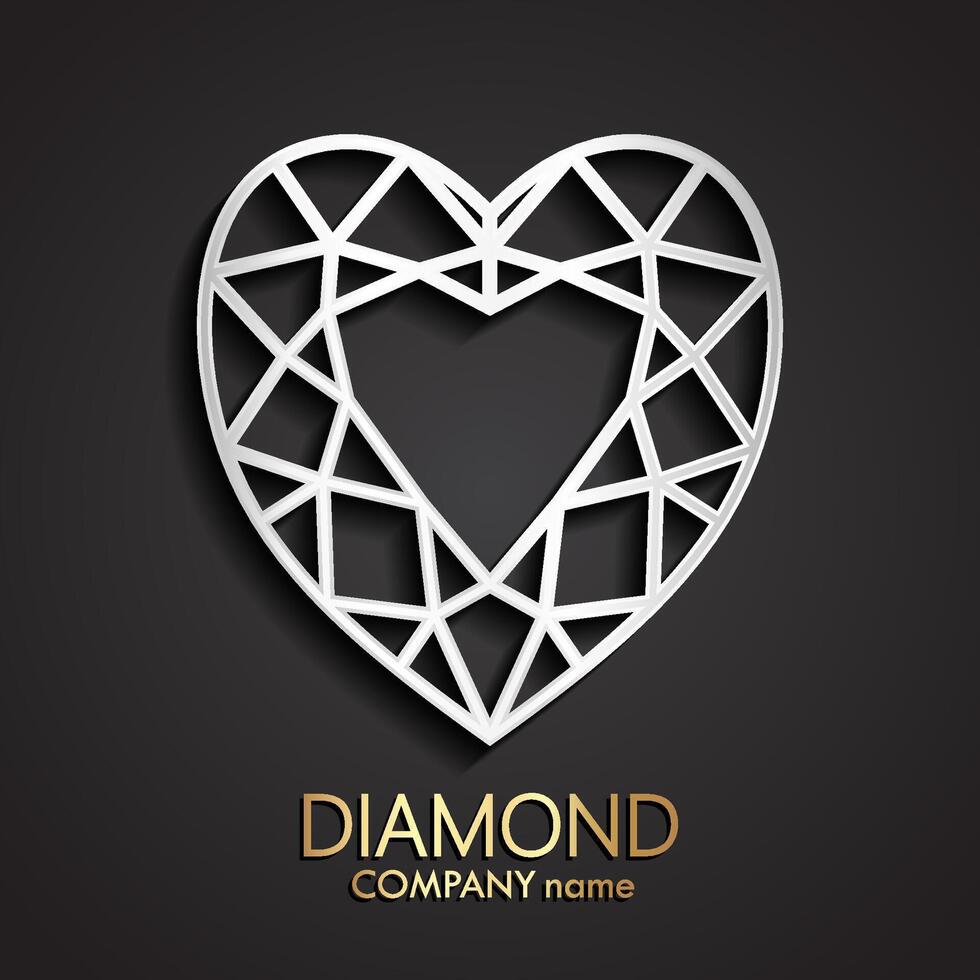 3d heart diamond shape silver logo vector