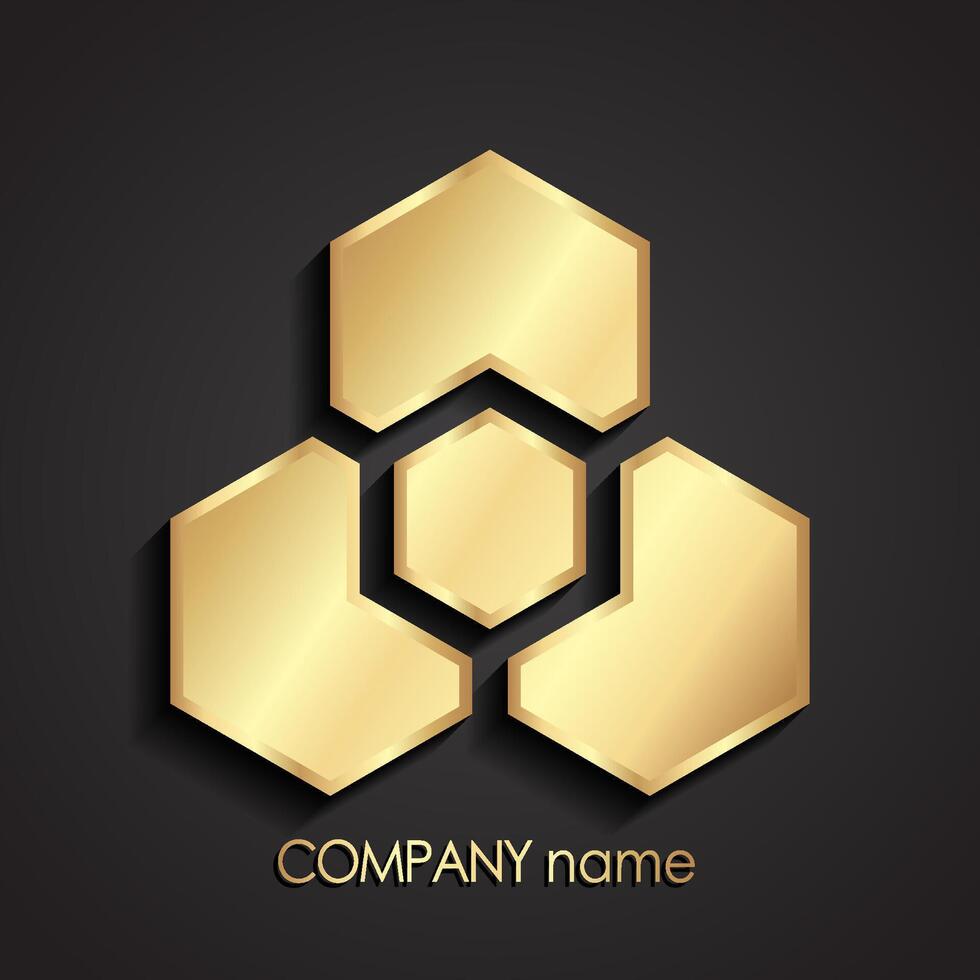 3d golden geometric hexagonal logo design vector