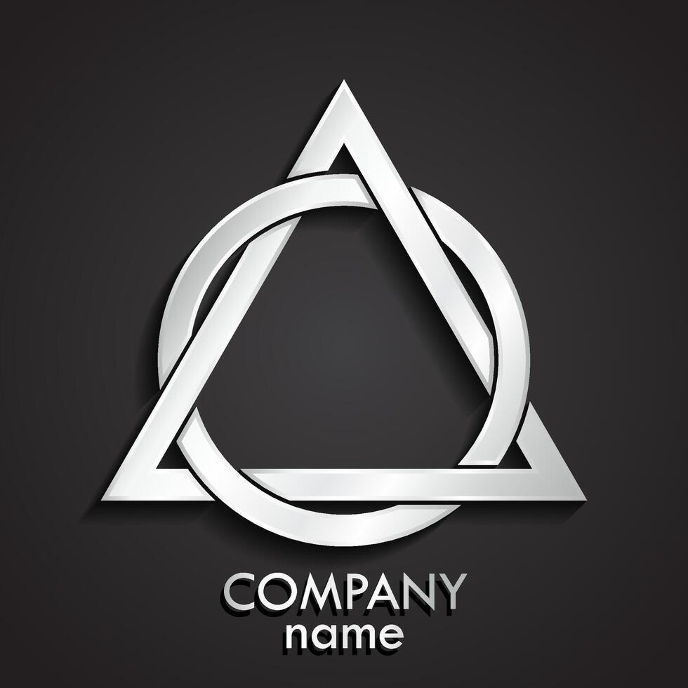 3d geometric circle and triangle silver metal logo design vector