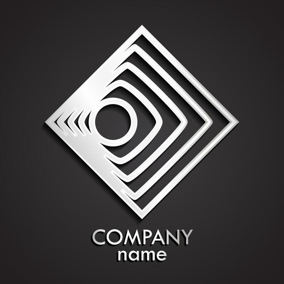 3d silver metal square circle linear logo design vector