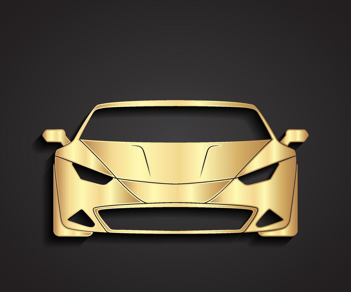 3d golden sport car front label vector