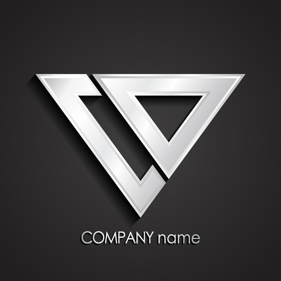 3d shiny silver line triangle logo vector