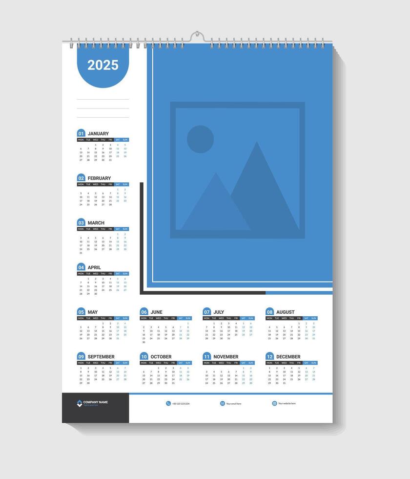 Blue Color Calendar Design For Office Desk Or Wall Template vector
