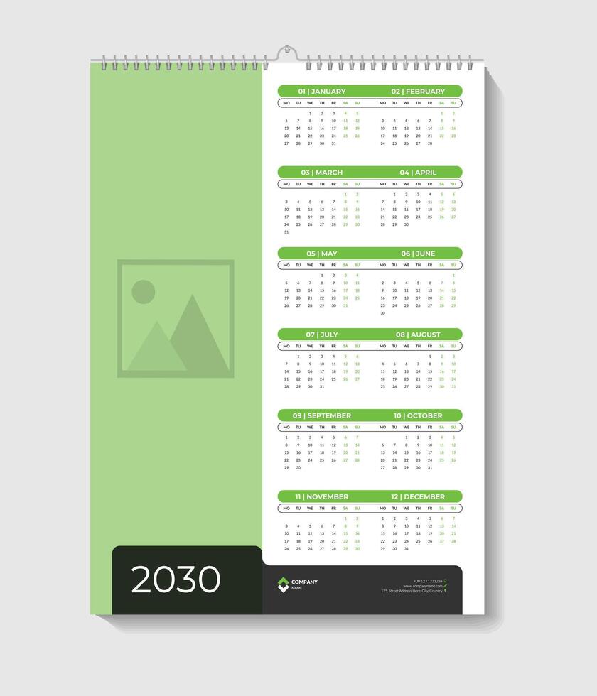 Calendar 2025, calendar 2026, 2030 week start Monday corporate set design template vector