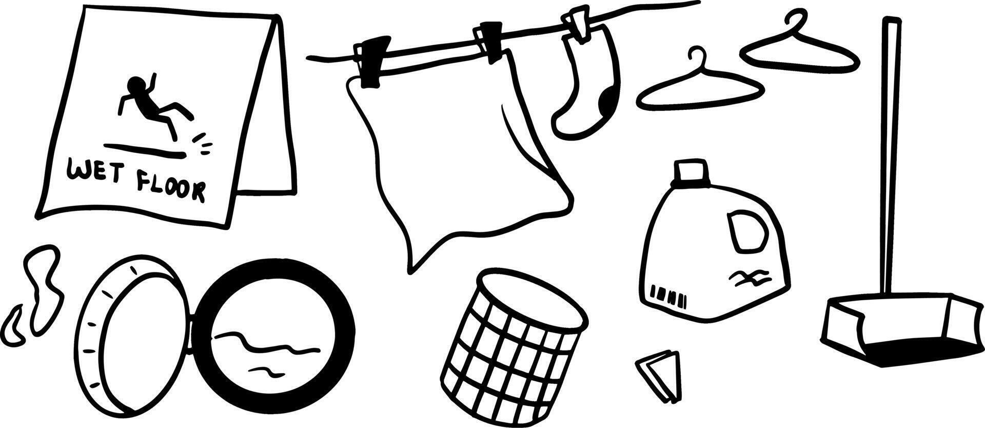 Clean and Simple- Minimalist Doodle Set of Cleaning Tools vector