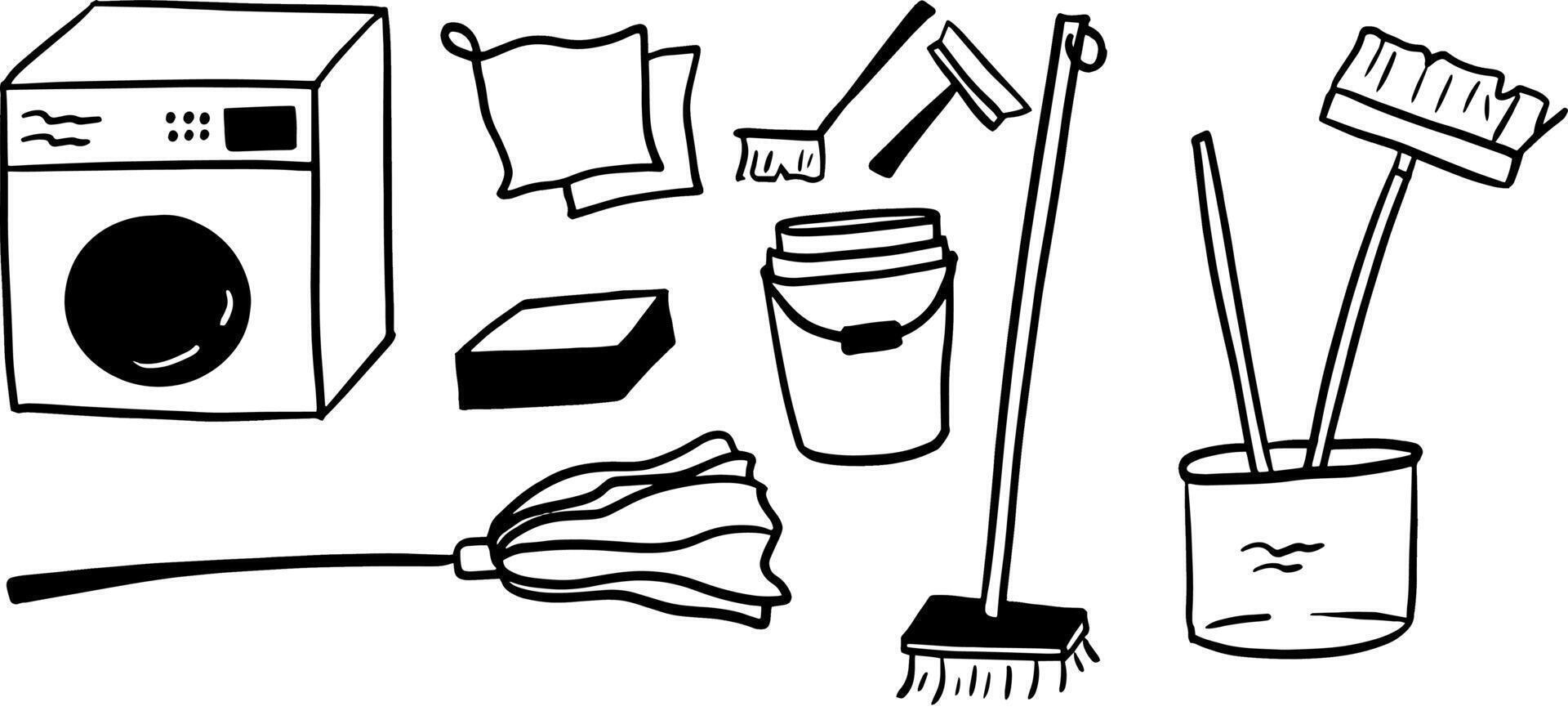 Household Cleaning Tools in Minimalist Doodle vector