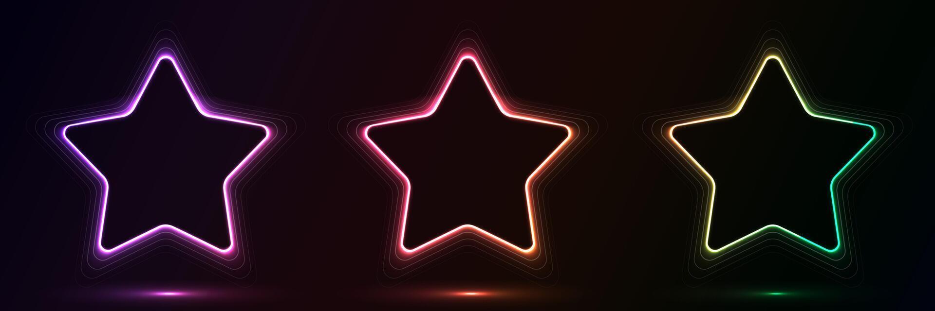 Glowing neon stars shape with lighting lines on black background vector