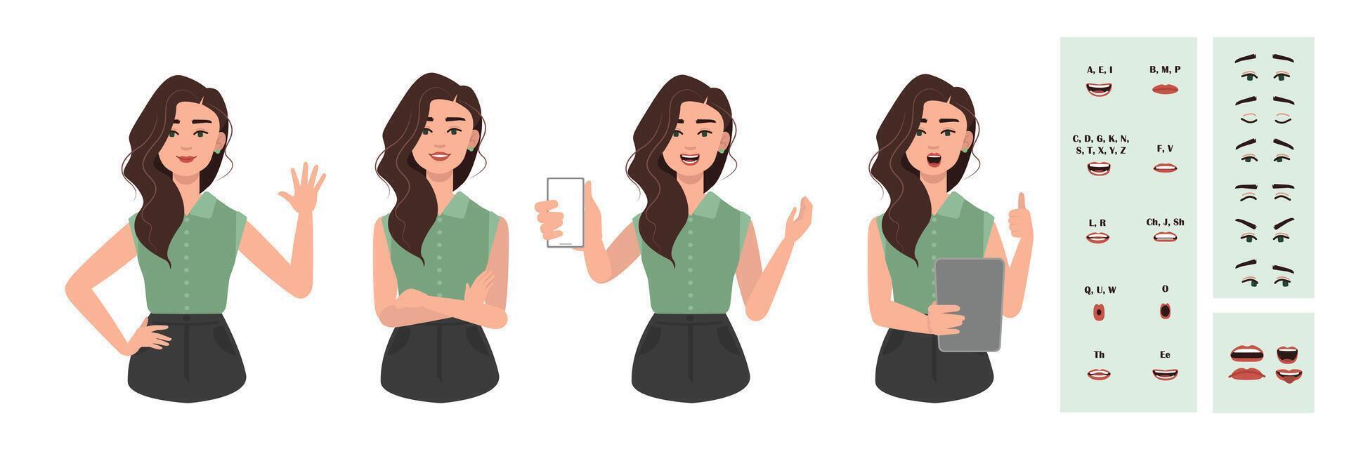 Brown haired office woman constructor suitable for animation. vector