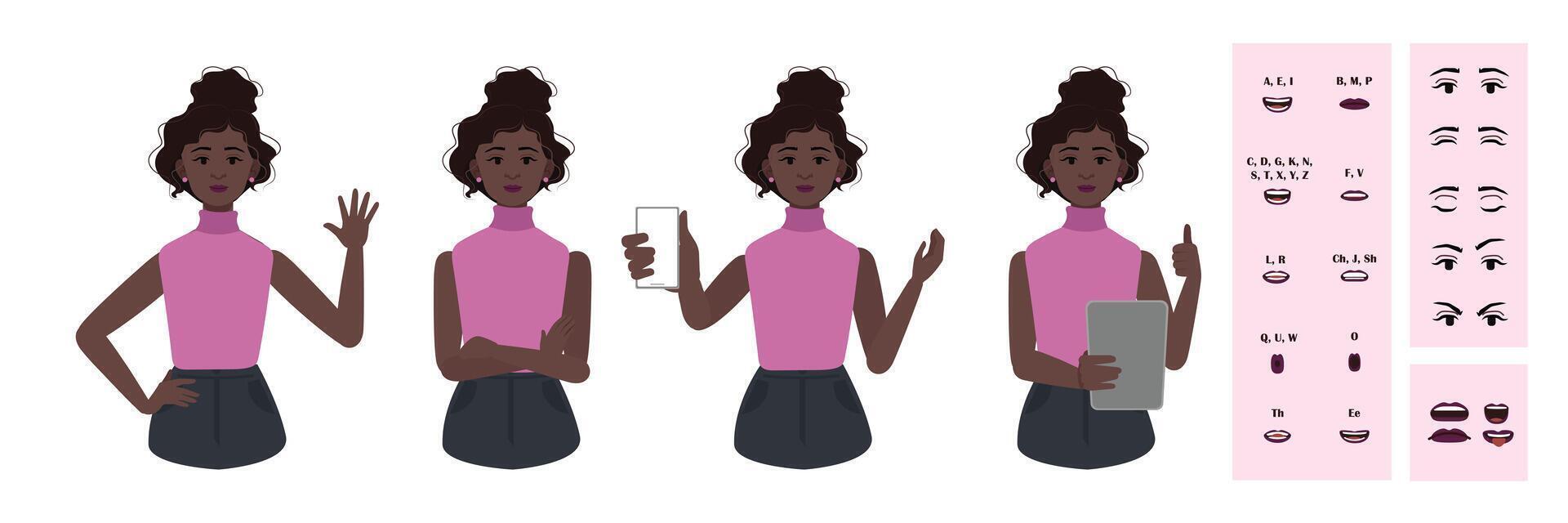 Brown skin office woman constructor suitable for animation. vector