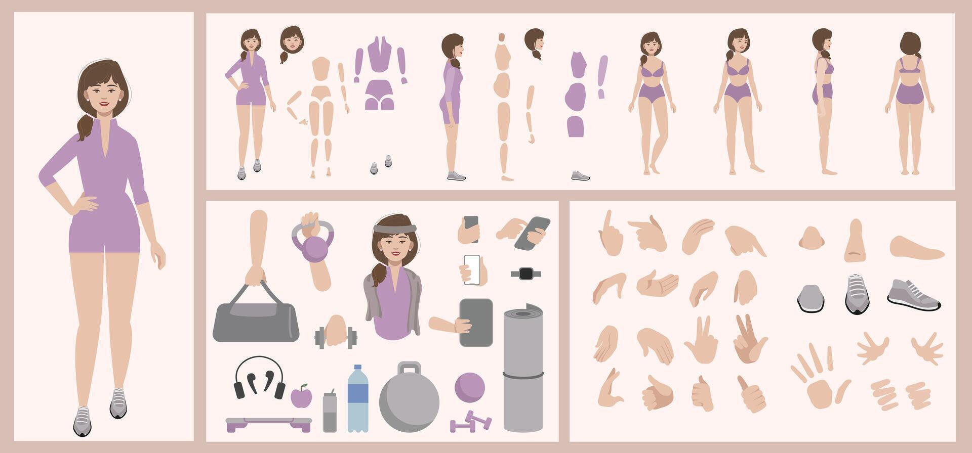 Fitness sport woman constructor suitable for animation. vector