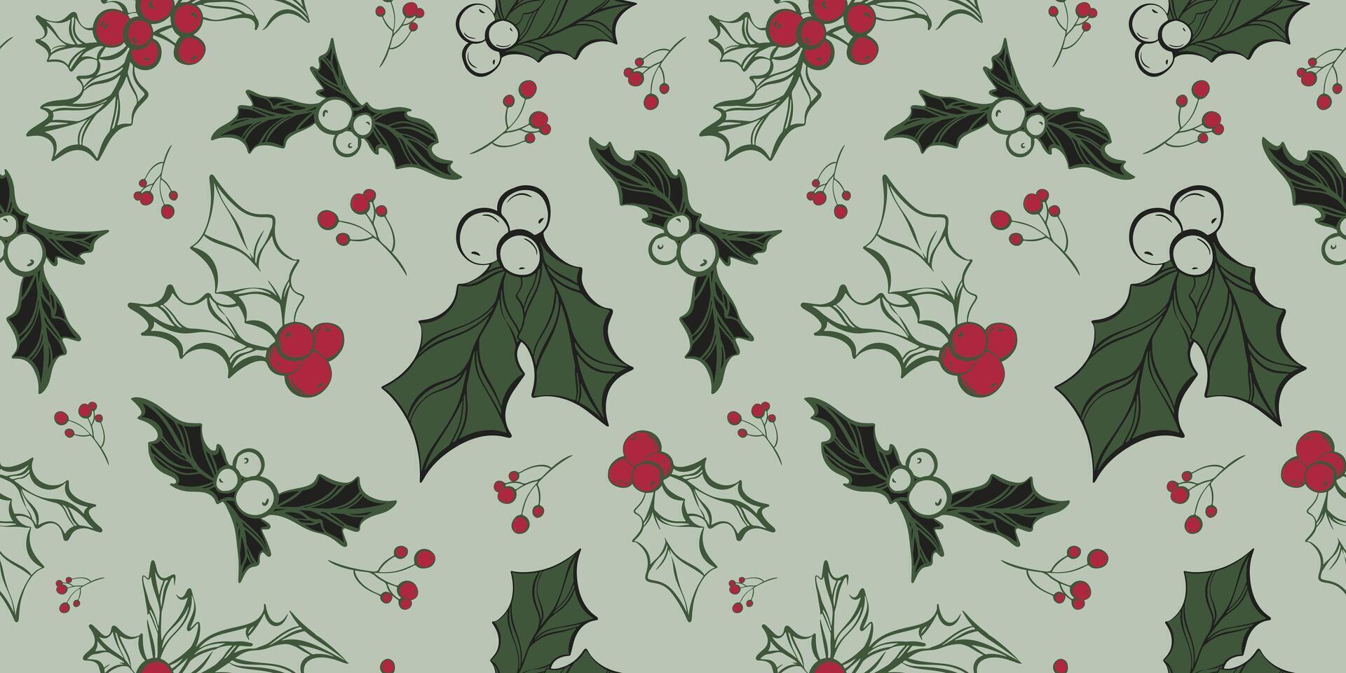 Seamless pattern with hand drawn christmas leaves and branches. Perfect for xmas or new year wallpaper, wrapping paper, web sites, background, social media, blog, presentation and greeting cards. vector