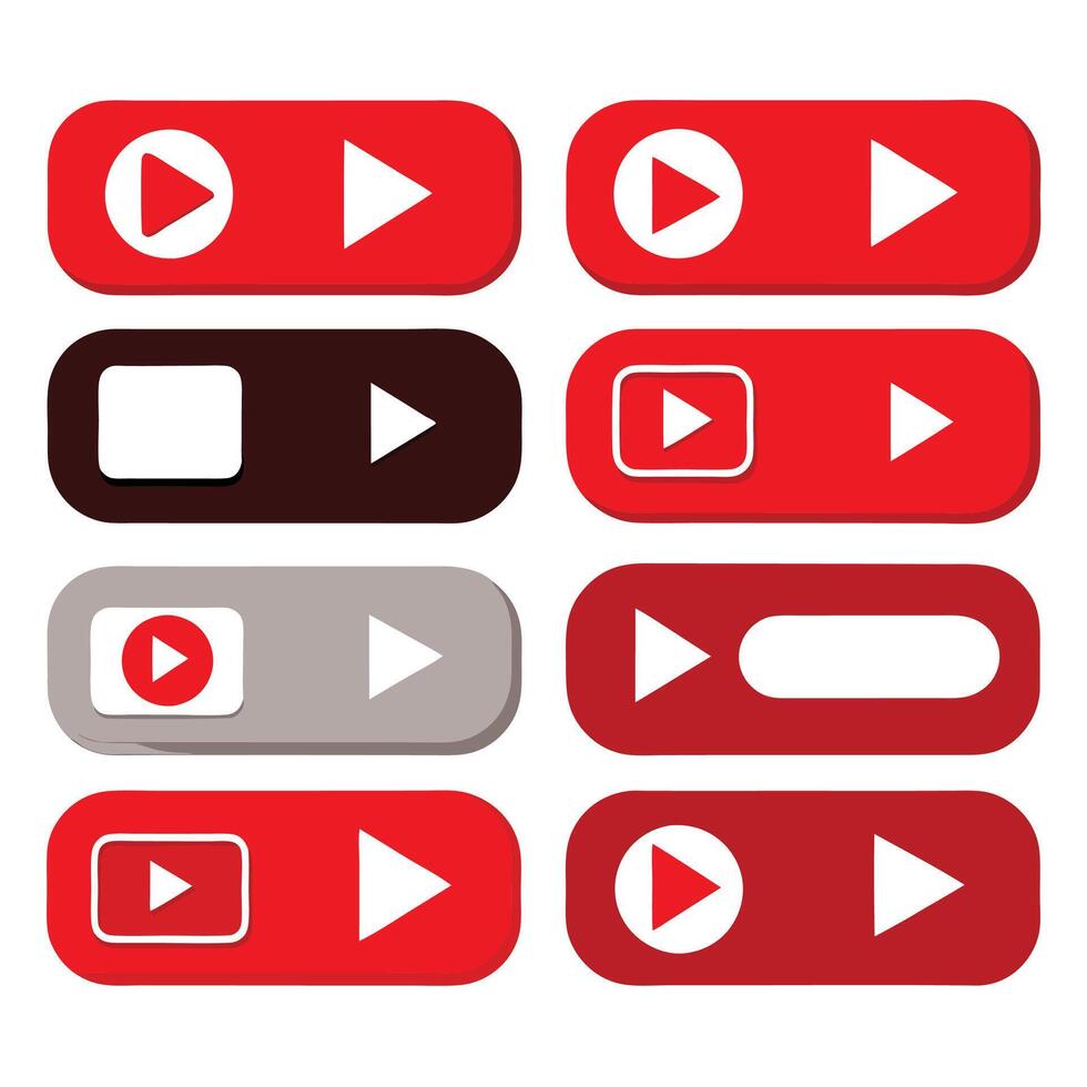 A set of red buttons with play and pause buttons vector