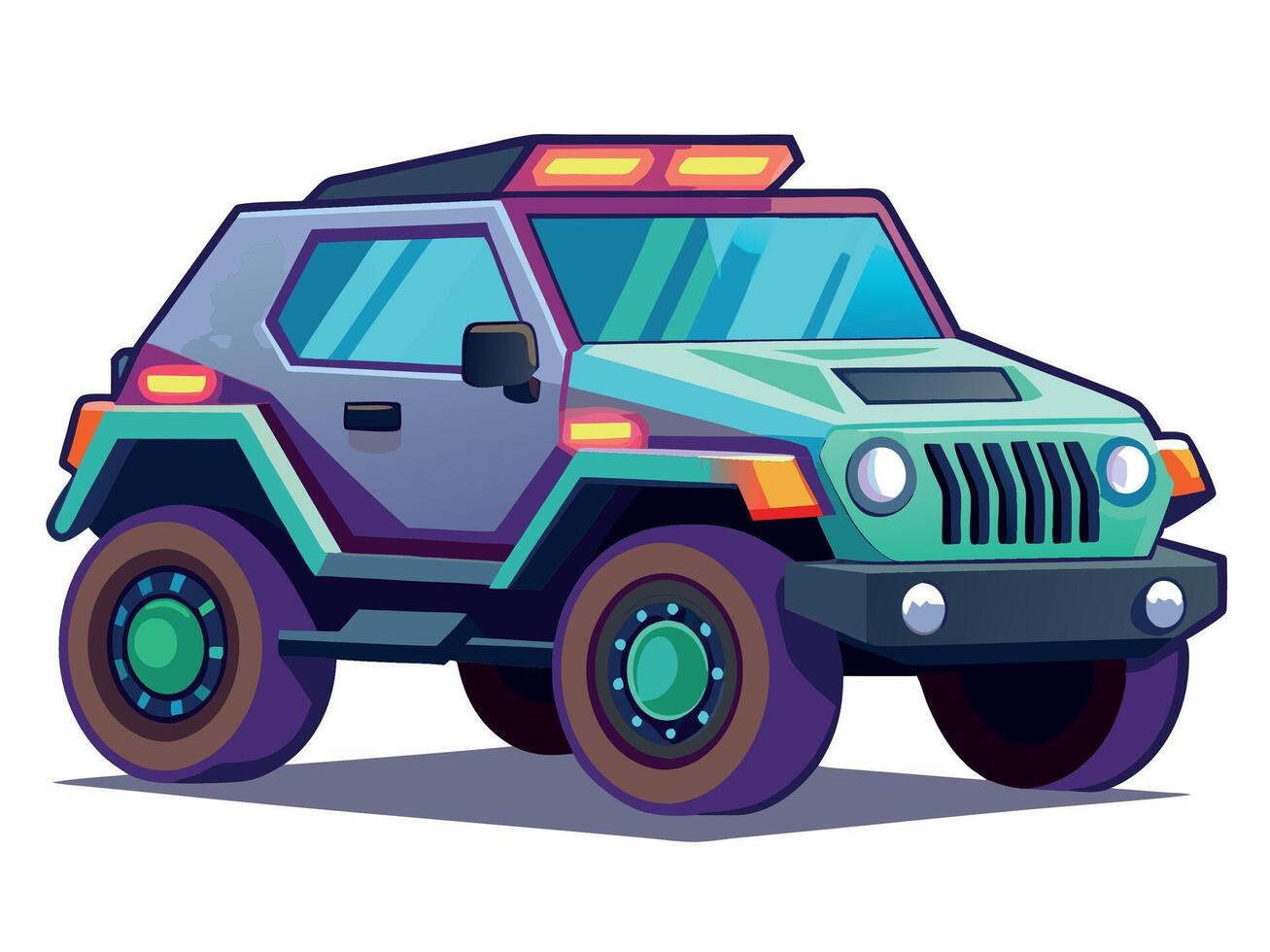Cartoon jeep with a light bar on top vector