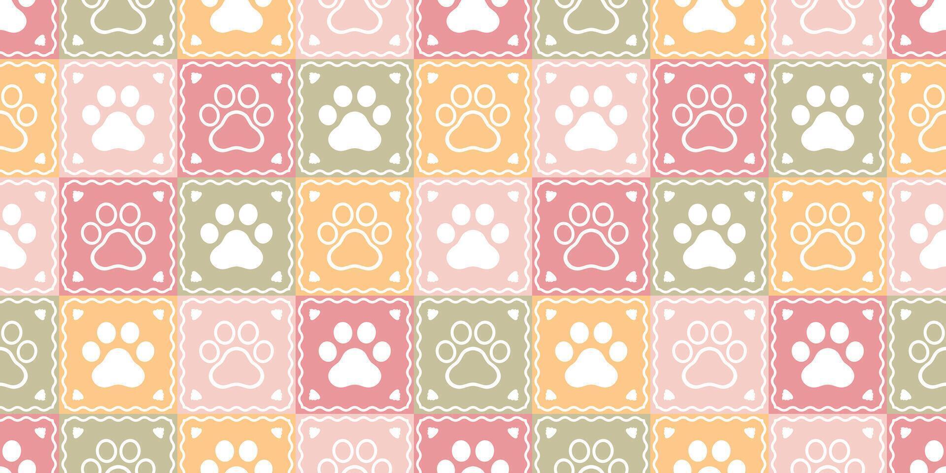 dog paw seamless pattern cat footprint checked pet puppy kitten cartoon doodle christmas reteo tile background gift wrapping paper repeat wallpaper illustration scarf isolated design vector