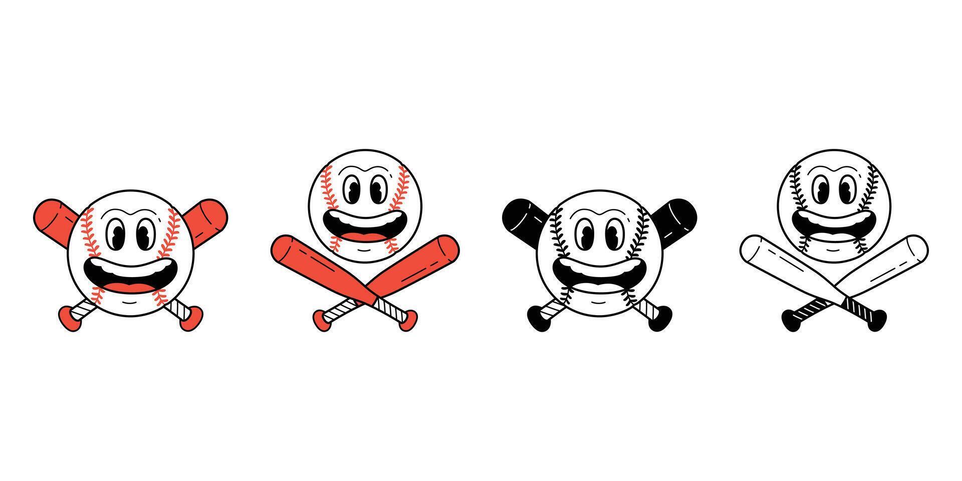baseball face smile icon cartoon logo character doodle ball baseball bat softball sport symbol illustration clip art design vector