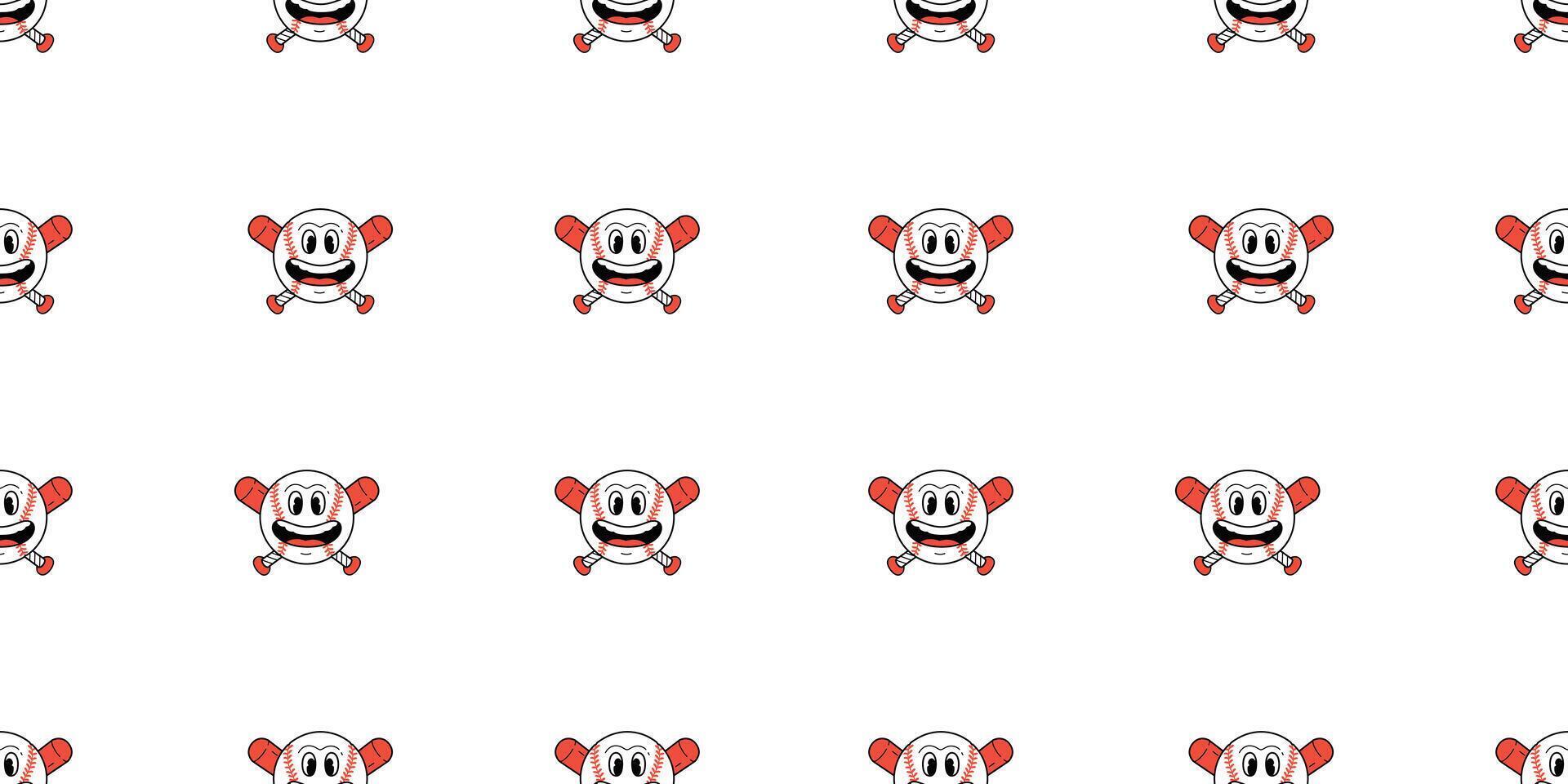 baseball seamless pattern smile face ball cartoon baseball bat crossbones doodle softball sport gift wrapping paper scarf isolated repeat wallpaper tile background illustration design vector