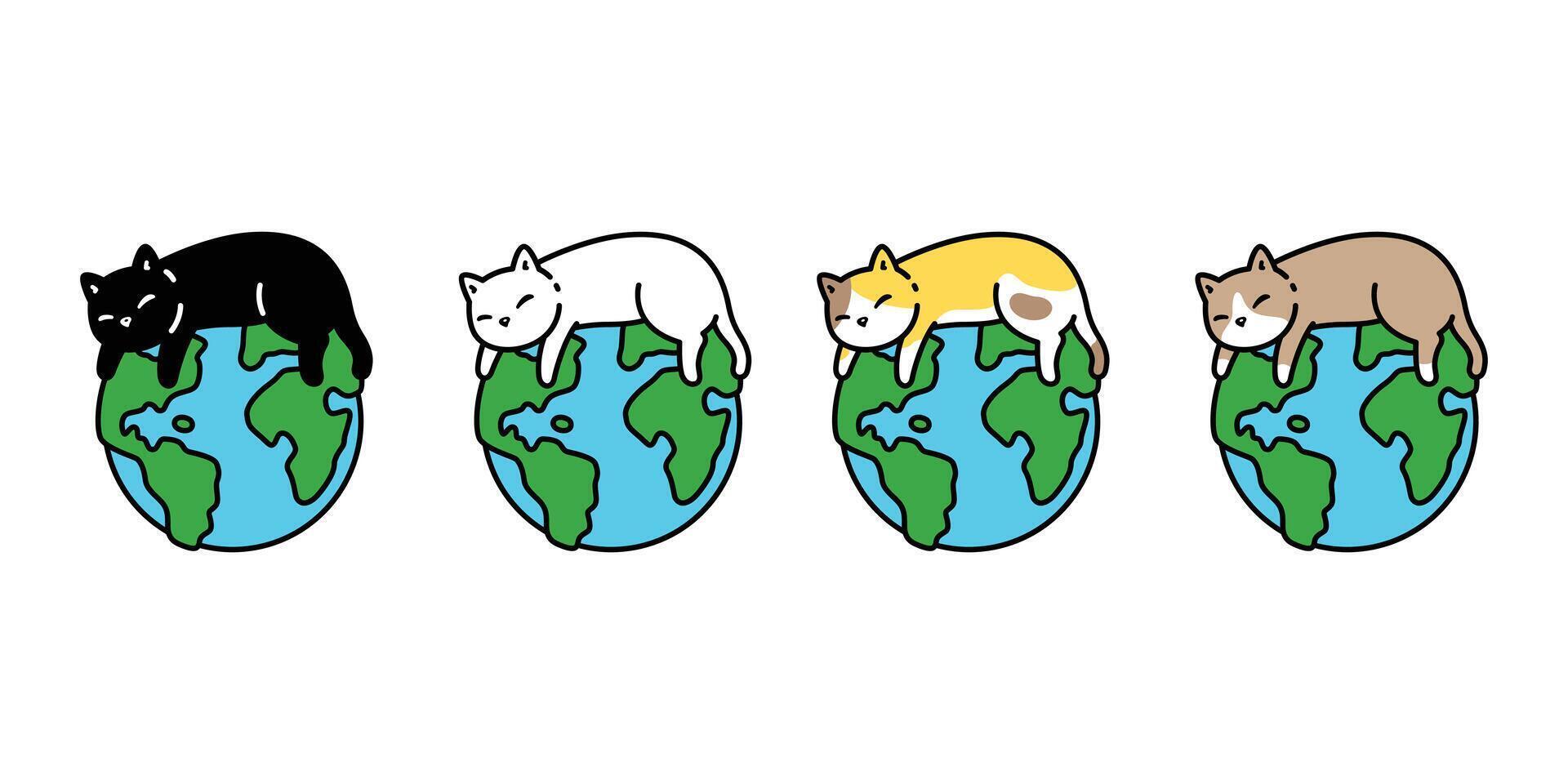 cat globe earth icon kitten calico neko pet cartoon character munchkin illustration symbol clip art isolated design vector