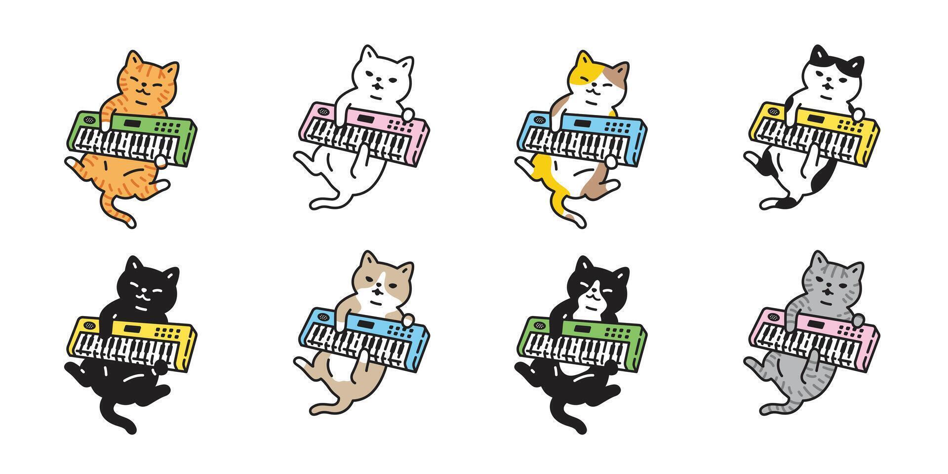 cat keyboard musician icon kitten turntable calico music neko pet cartoon character munchkin illustration symbol clip art isolated design vector