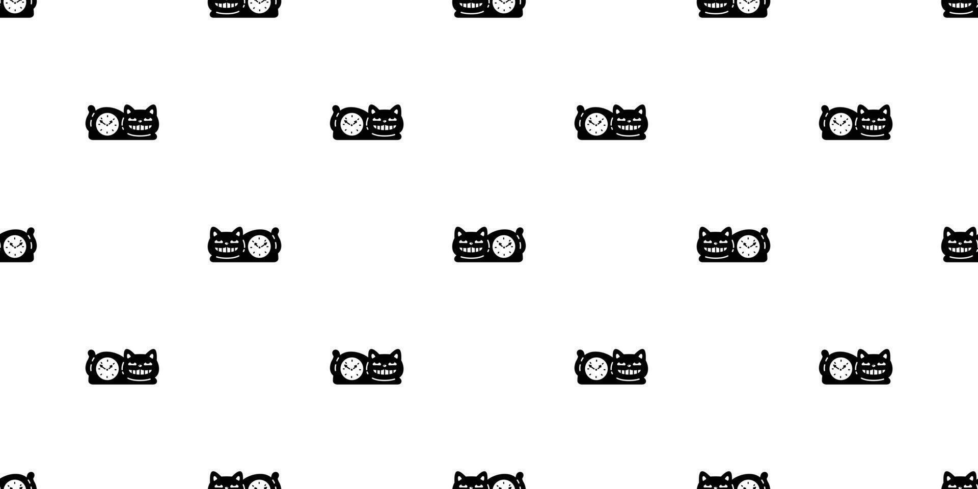 cat seamless pattern clock black kitten smile calico munchkin neko crouch pet cartoon doodle gift wrapping paper tile background repeat wallpaper illustration isolated design vector