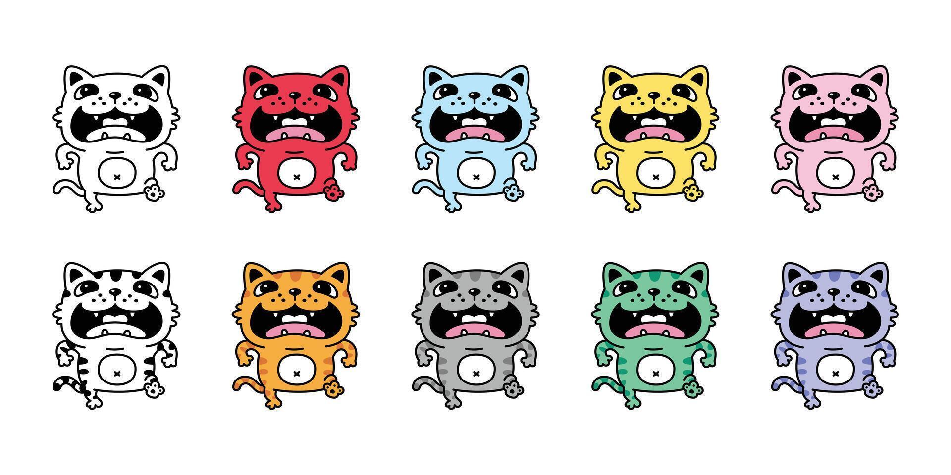 cat kitten running icon walking calico neko pet cartoon character munchkin illustration symbol clip art isolated design vector
