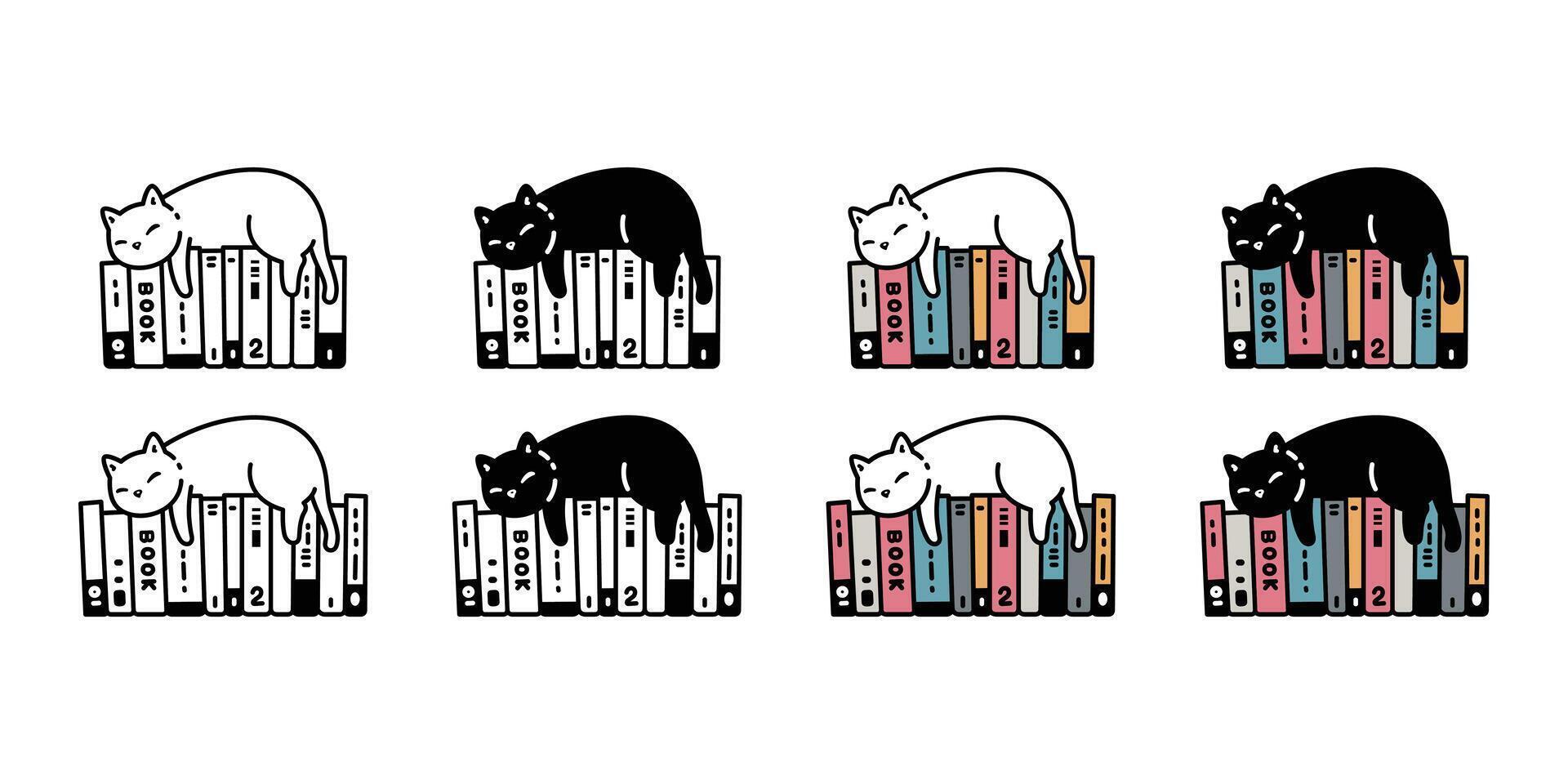 cat kitten icon sleeping book calico neko pet cartoon character munchkin illustration symbol clip art isolated design vector