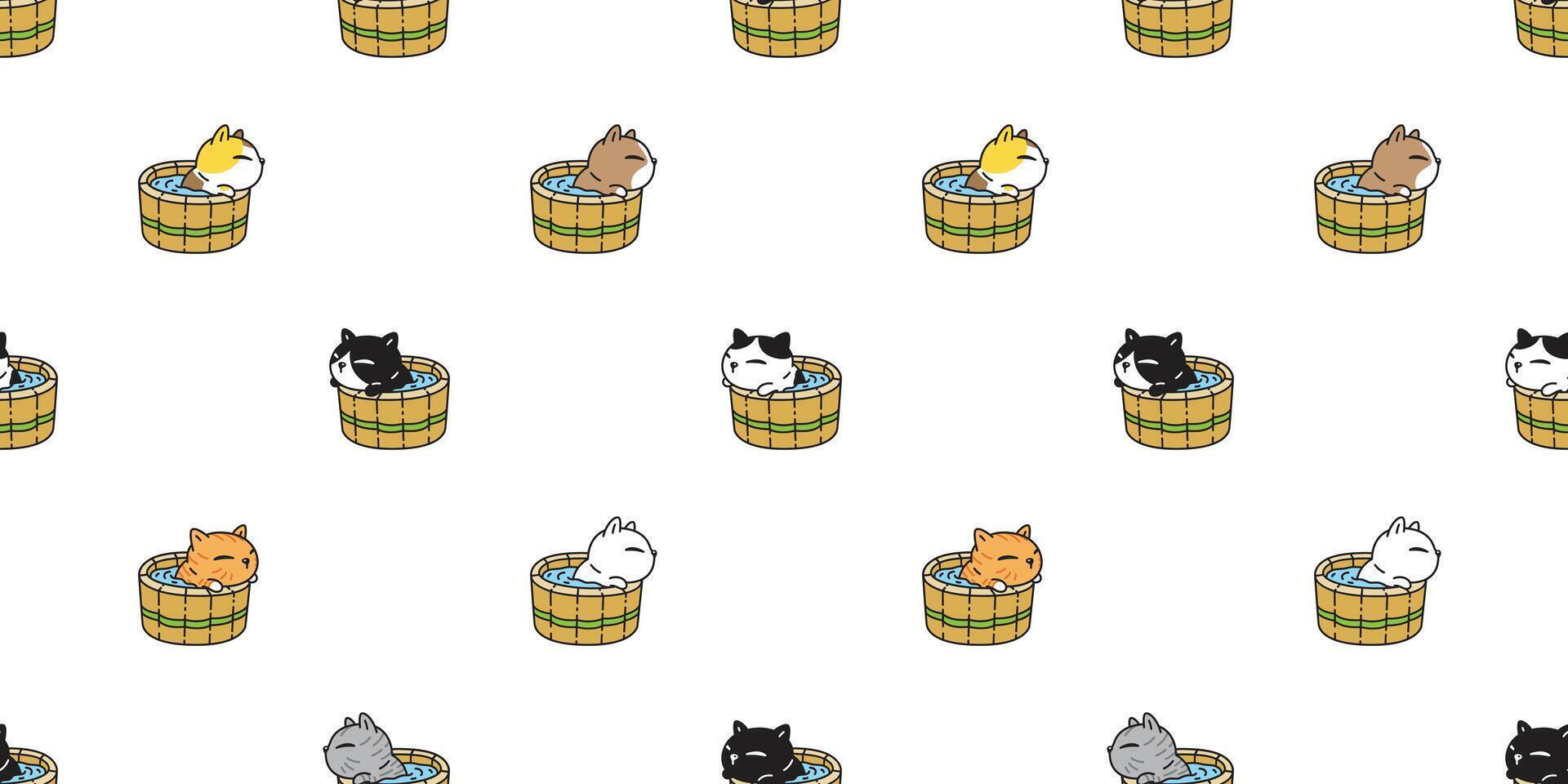 cat seamless pattern shower bathtub kitten calico munchkin neko pet cartoon doodle tile background gift wrapping paper repeat wallpaper illustration isolated design vector