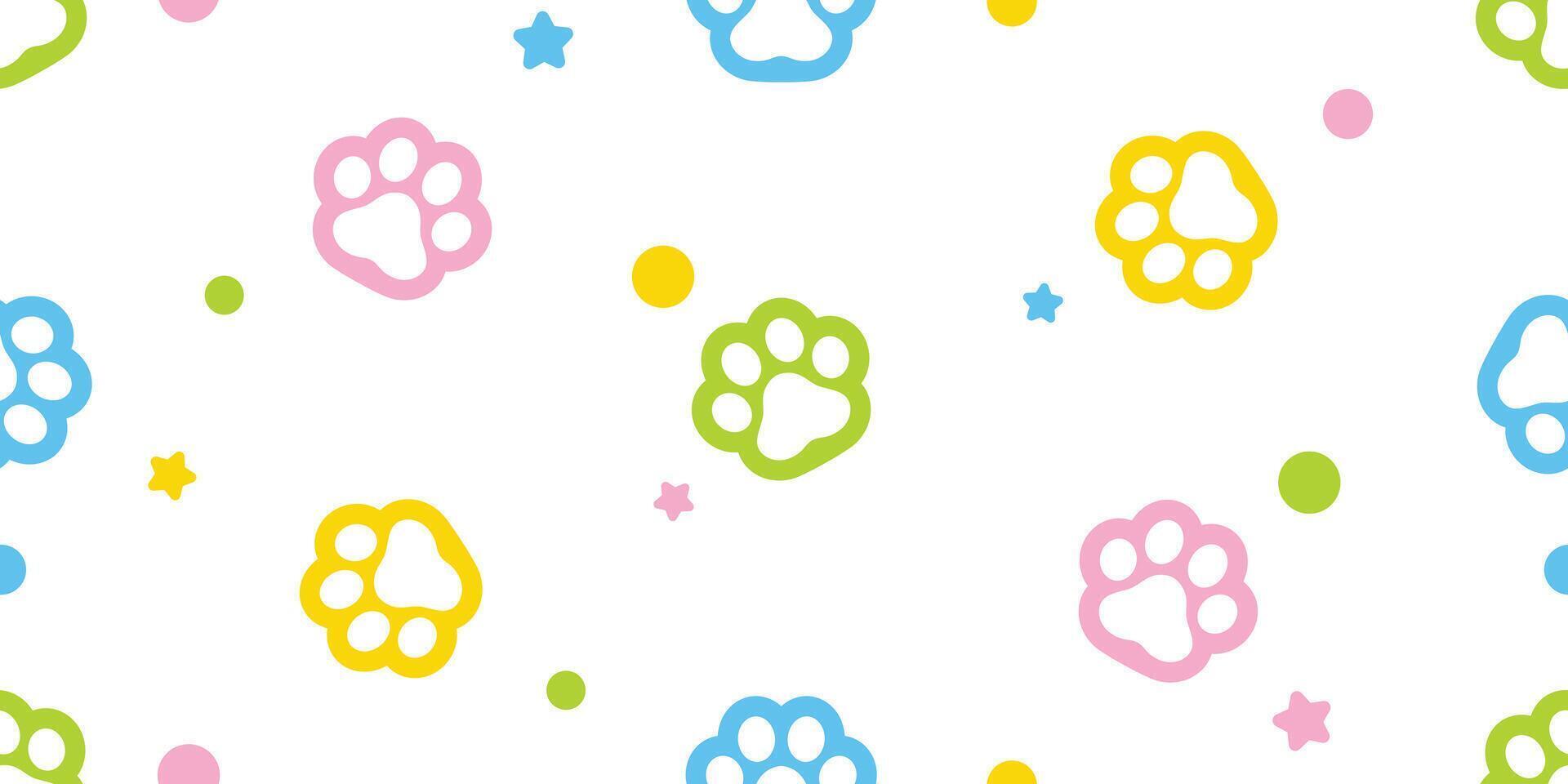 dog footprint seamless pattern cat paw polka dot star pastel color pet puppy kitten bear cartoon doodle gift wrapping paper repeat wallpaper tile background scarf isolated illustration design vector