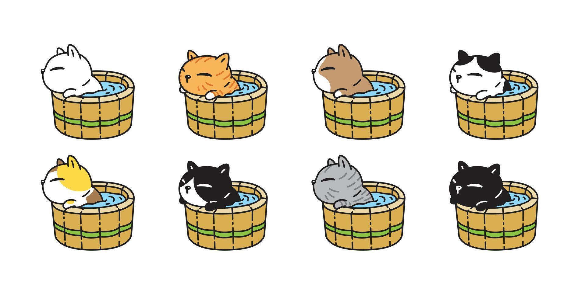cat shower bathtub icon kitten calico neko pet cartoon character munchkin illustration symbol clip art isolated design vector
