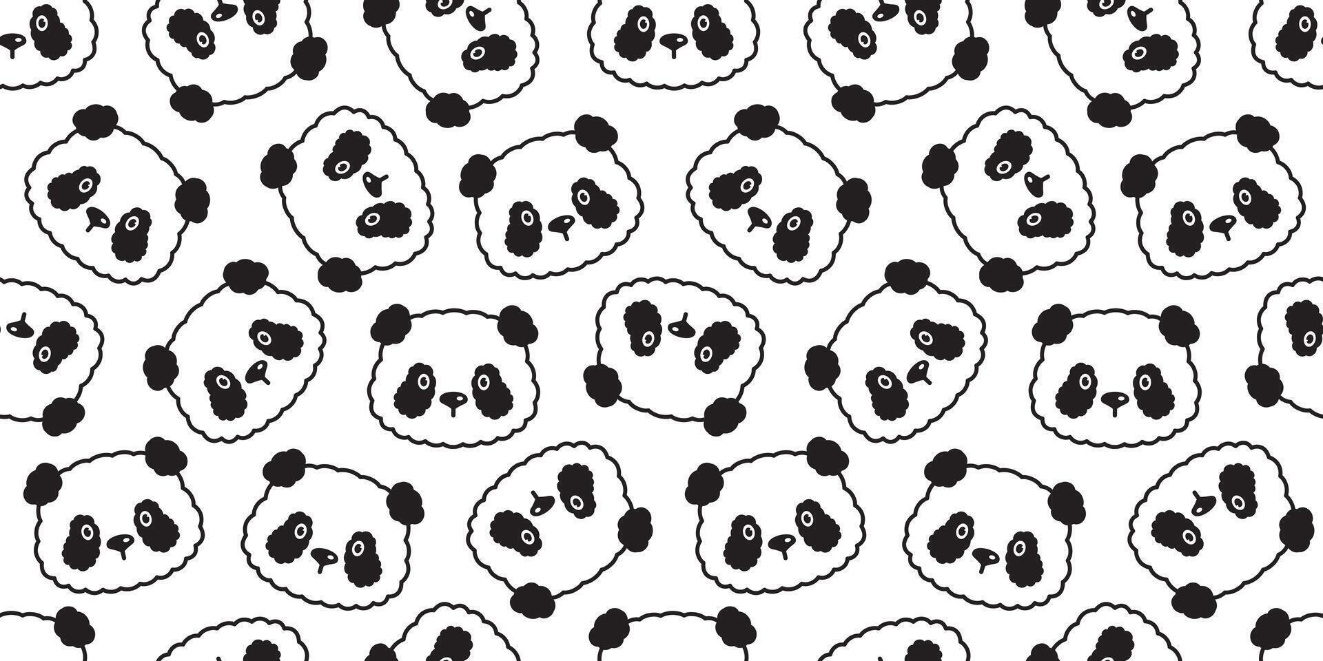 panda seamless pattern polar bear face head teddy fluffy fur pet cartoon doodle gift wrapping paper repeat wallpaper tile background illustration scarf isolated design vector