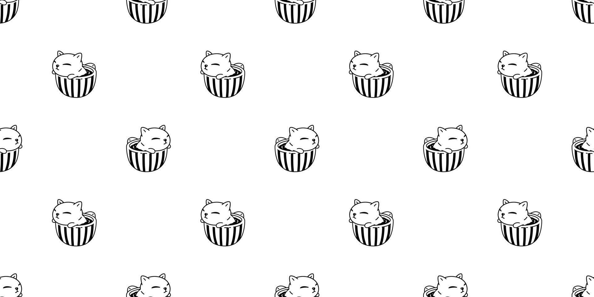cat seamless pattern coffee cup kitten calico neko hot tea pet cartoon doodle tile background gift wrapping paper repeat wallpaper scarf isolated illustration design vector