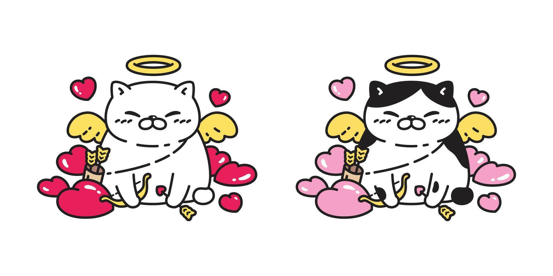 cat heart valentine angel cupid icon fat kitten calico neko pet cartoon character illustration symbol isolated design clip art vector
