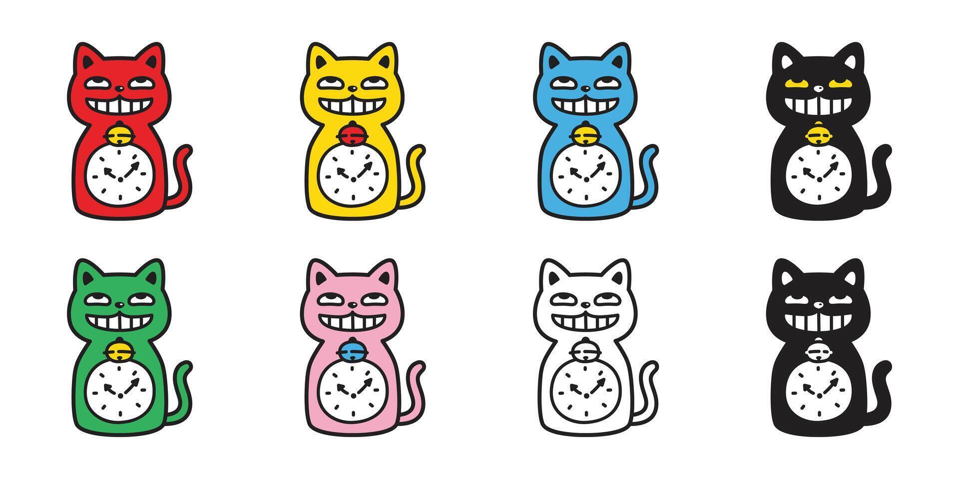 cat icon clock kitten logo smile calico neko pet cartoon character munchkin illustration symbol clip art isolated design vector