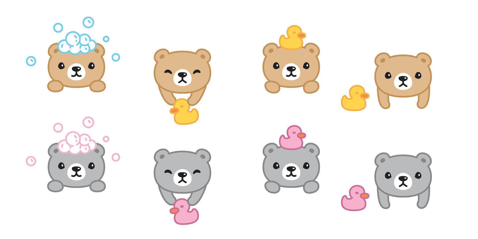 Bear polar icon shower soap bubble duck rubber teddy pet cartoon character logo symbol illustration clip art isolated design vector