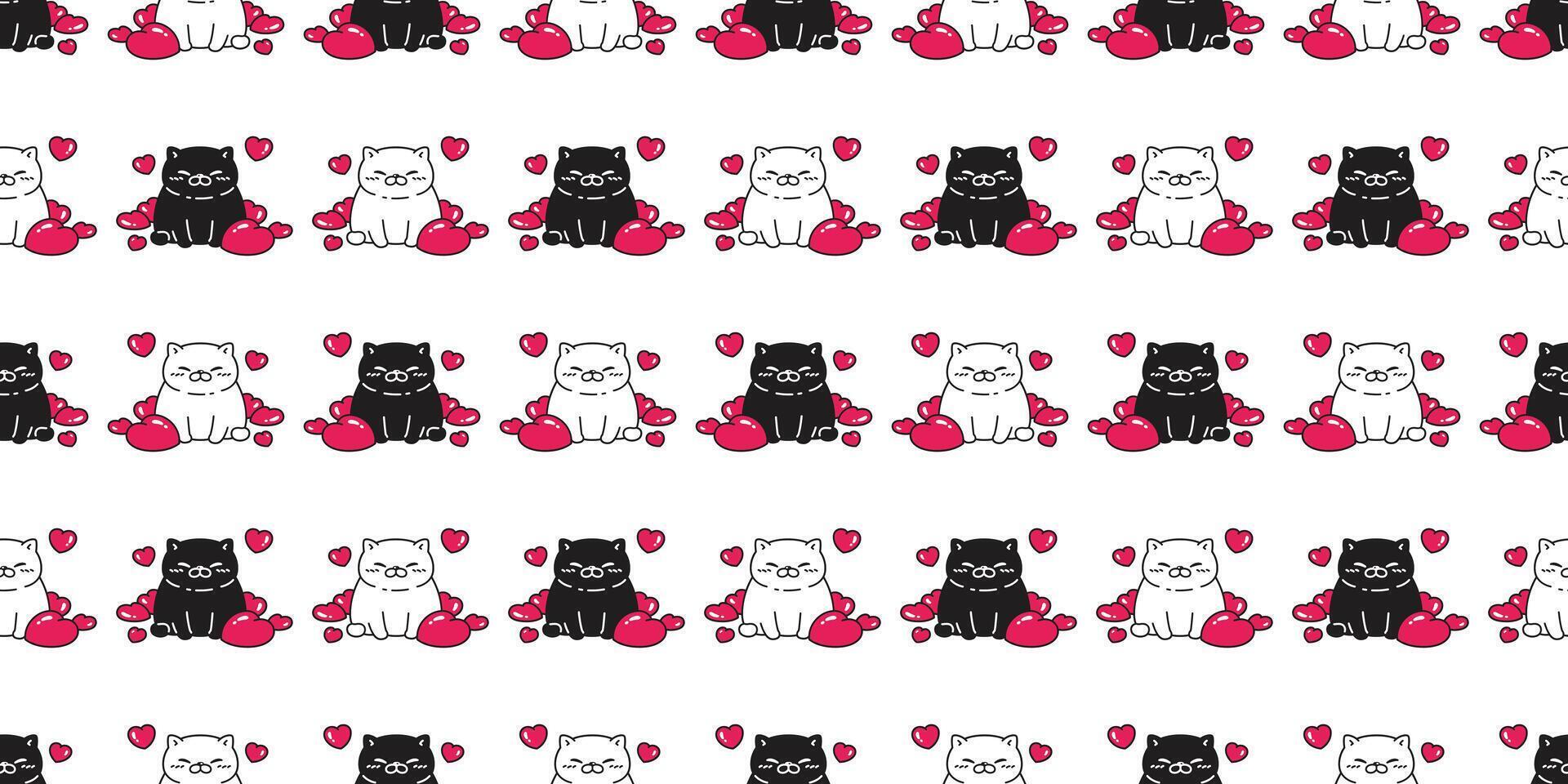 cat seamless pattern valentine heart fat kitten calico munchkin neko cartoon pet doodle tile background gift wrapping paper illustration repeat wallpaper isolated design vector