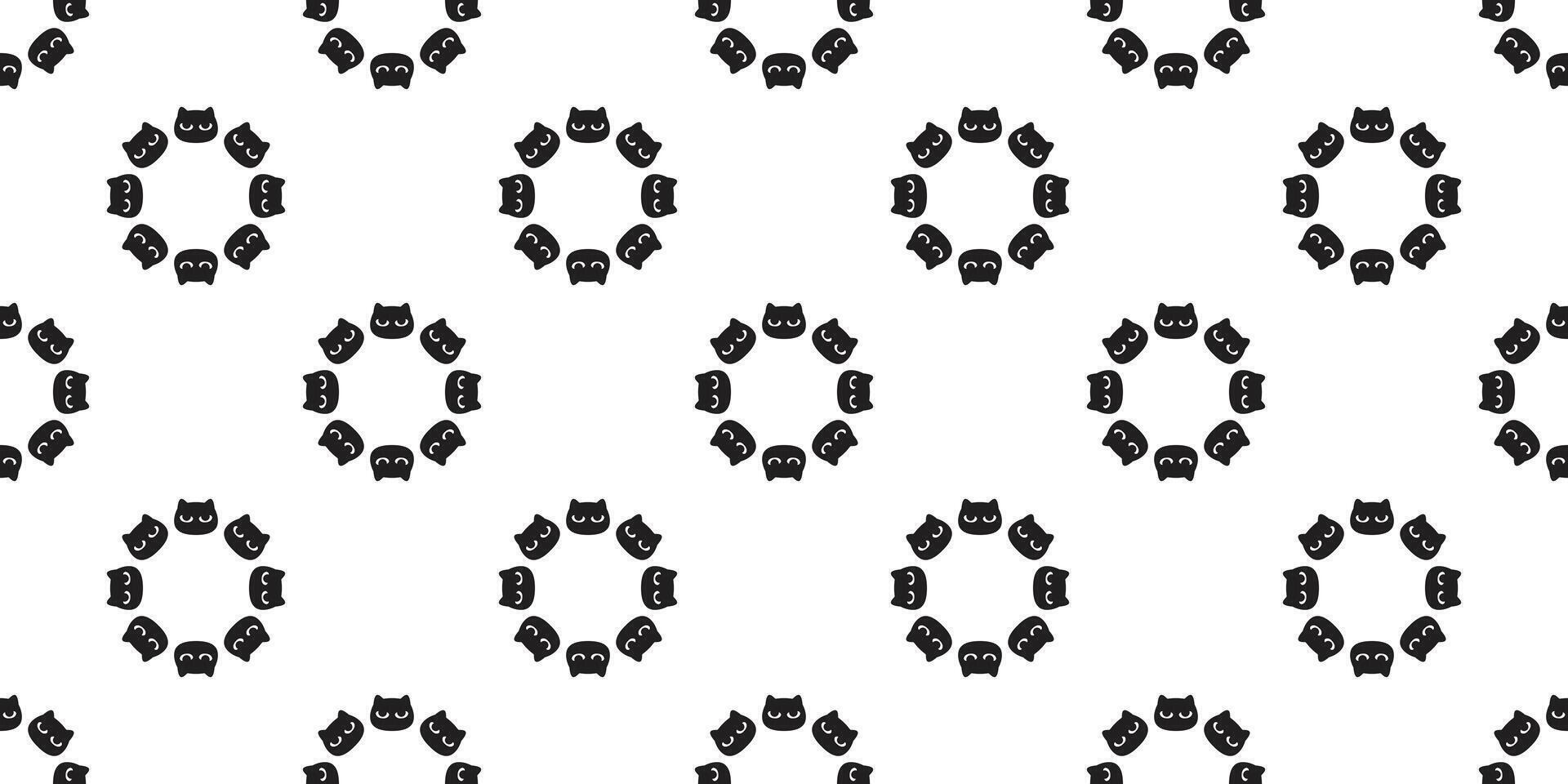 cat seamless pattern face round black kitten head calico munchkin neko pet cartoon doodle gift wrapping paper tile background repeat wallpaper illustration isolated design vector