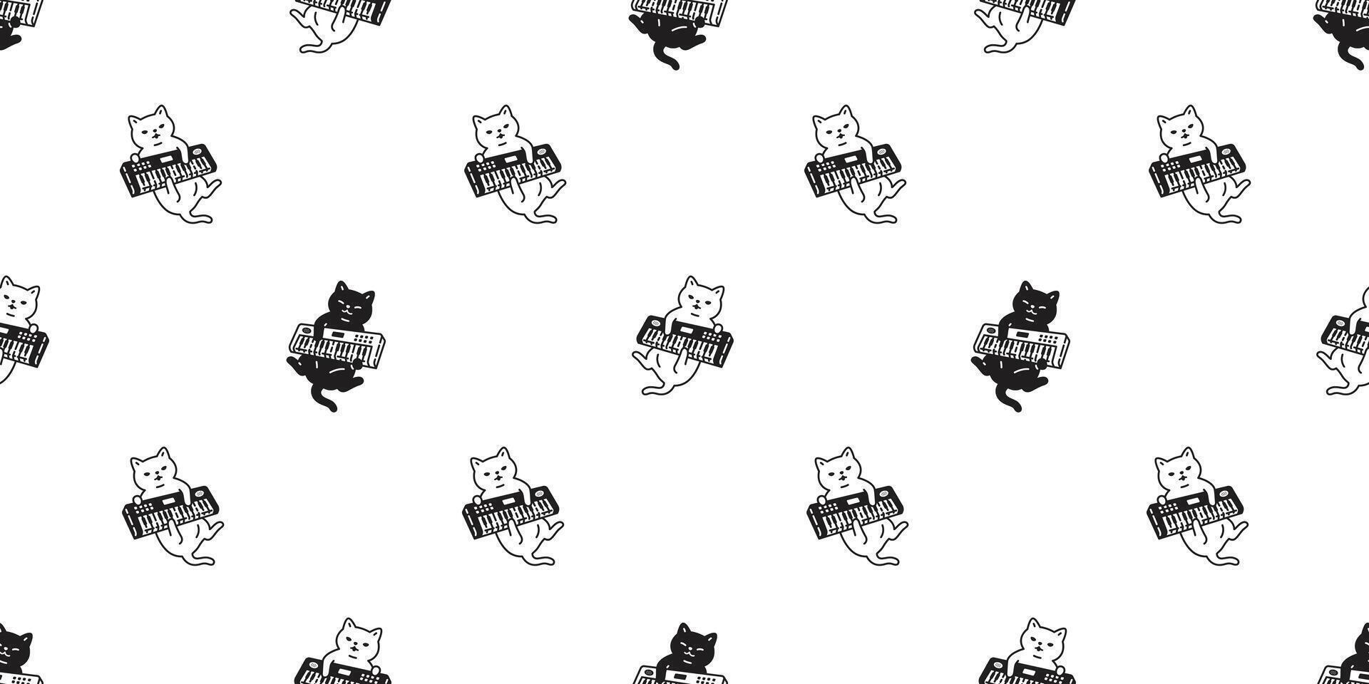 cat seamless pattern keyboard music turntable kitten neko footprint calico munchkin pet cartoon doodle gift wrapping paper tile background repeat wallpaper illustration isolated design vector
