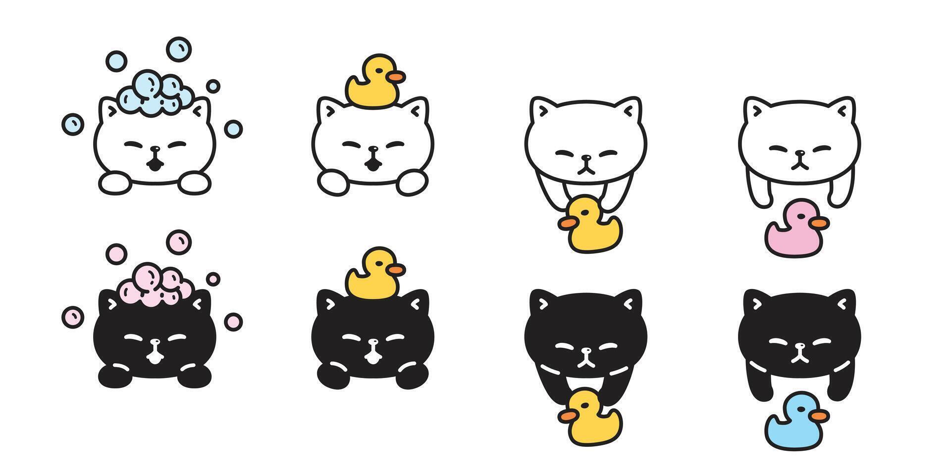 cat shower icon kitten soap bubble rubber duck calico neko pet cartoon character symbol sticker illustration clip art isolated design vector