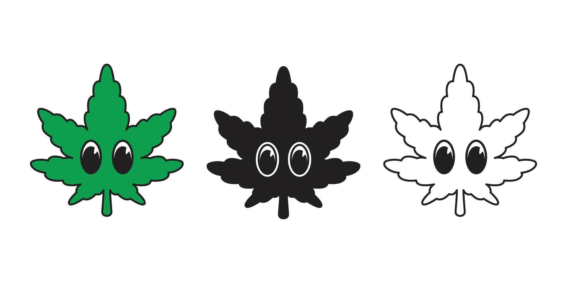 Weed Marijuana leaf cartoon character eye cannabis icon logo symbol doodle illustration clip art design vector