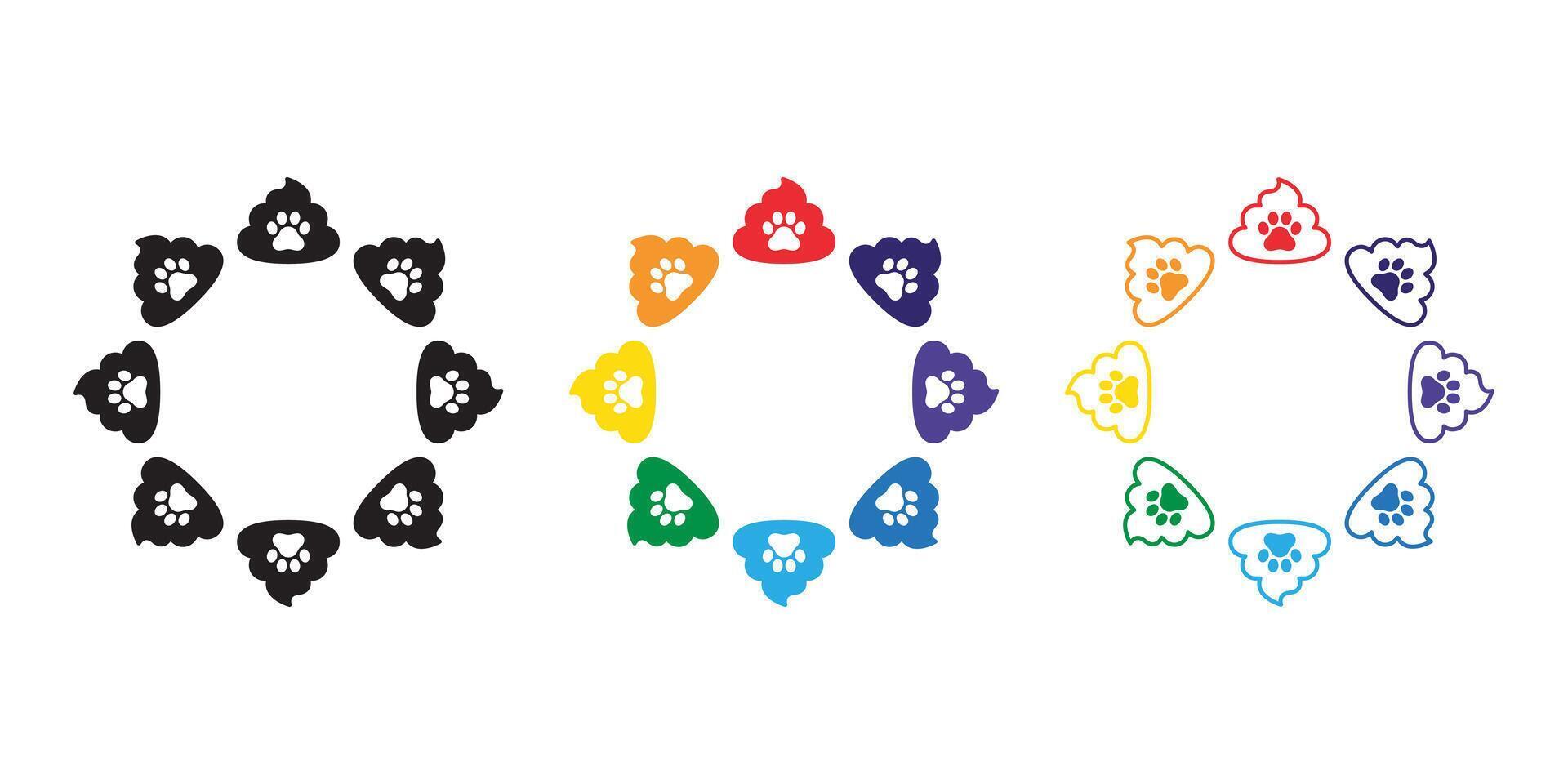 Poo dog paw footprint icon rainbow toilet puppy logo round cartoon character symbol doodle illustration design clip art vector
