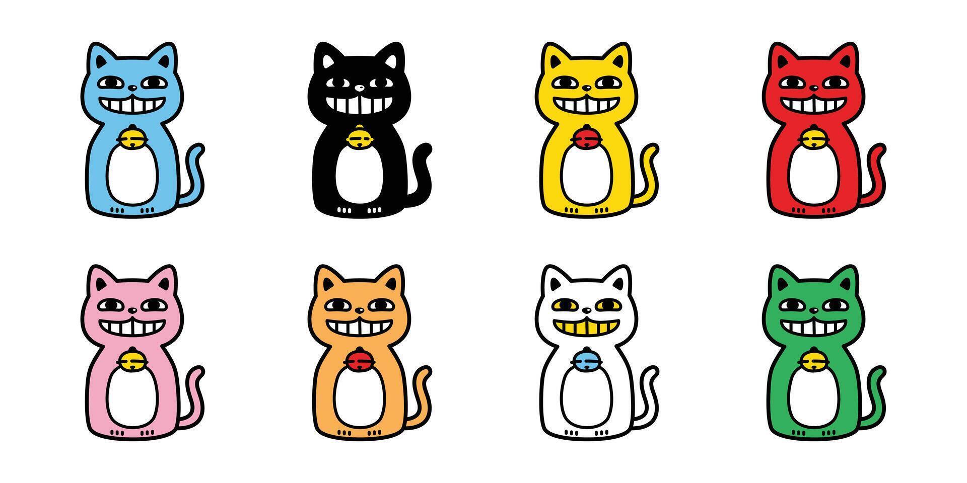 cat kitten smile face icon calico neko sitting pet cartoon character colorful munchkin illustration symbol clip art isolated design vector