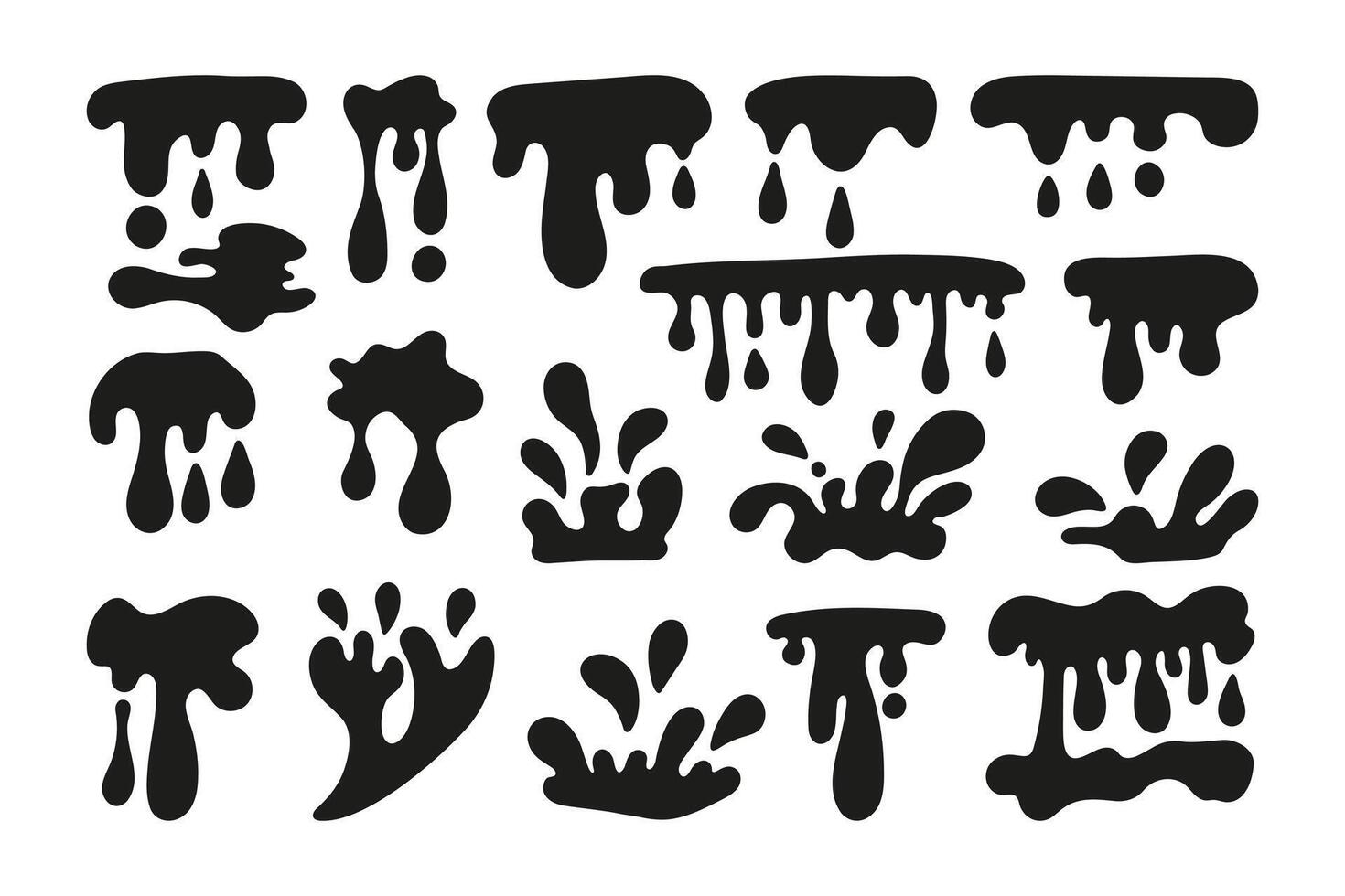 Hand drawn dripping flow liquid melt and drop silhouette. Doodle water splashes graphic illustration vector