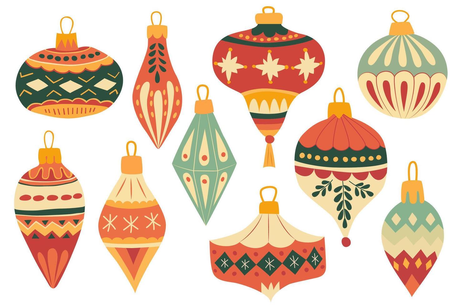 Set of vintage Christmas ornaments with retro patterns vector