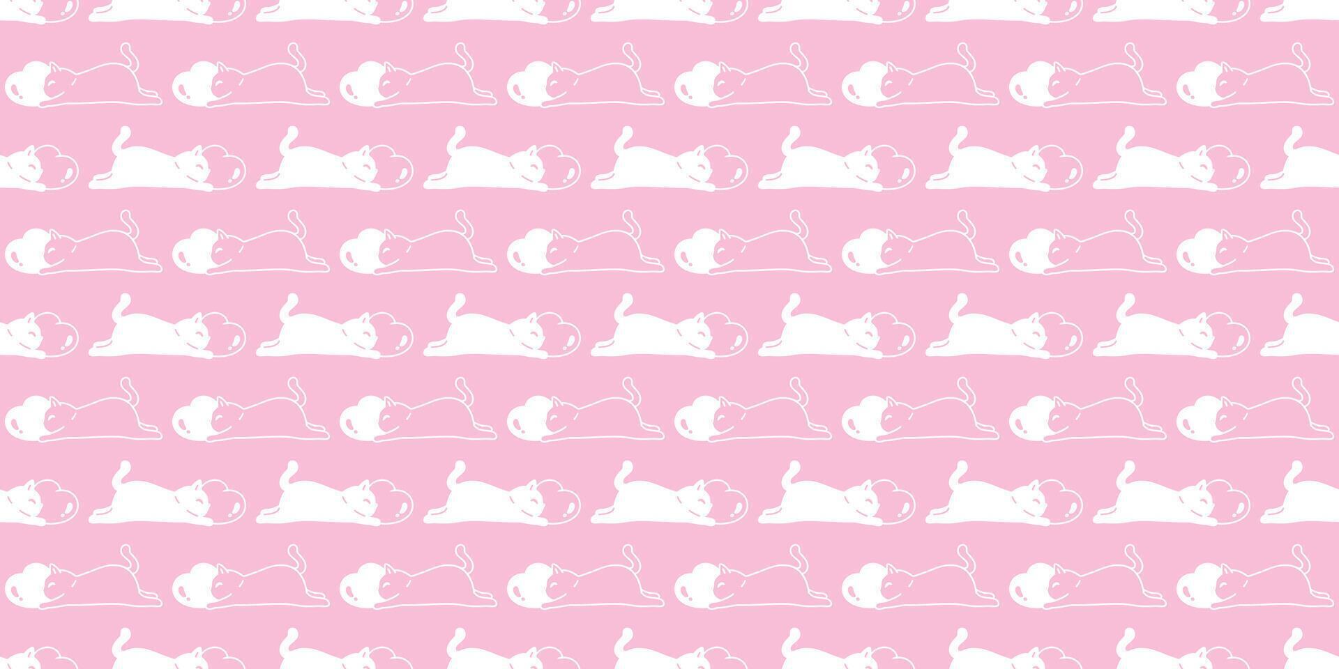 cat seamless pattern heart valentine sleeping black kitten calico munchkin neko cartoon pet doodle gift wrapping paper tile background illustration repeat wallpaper isolated design pink vector