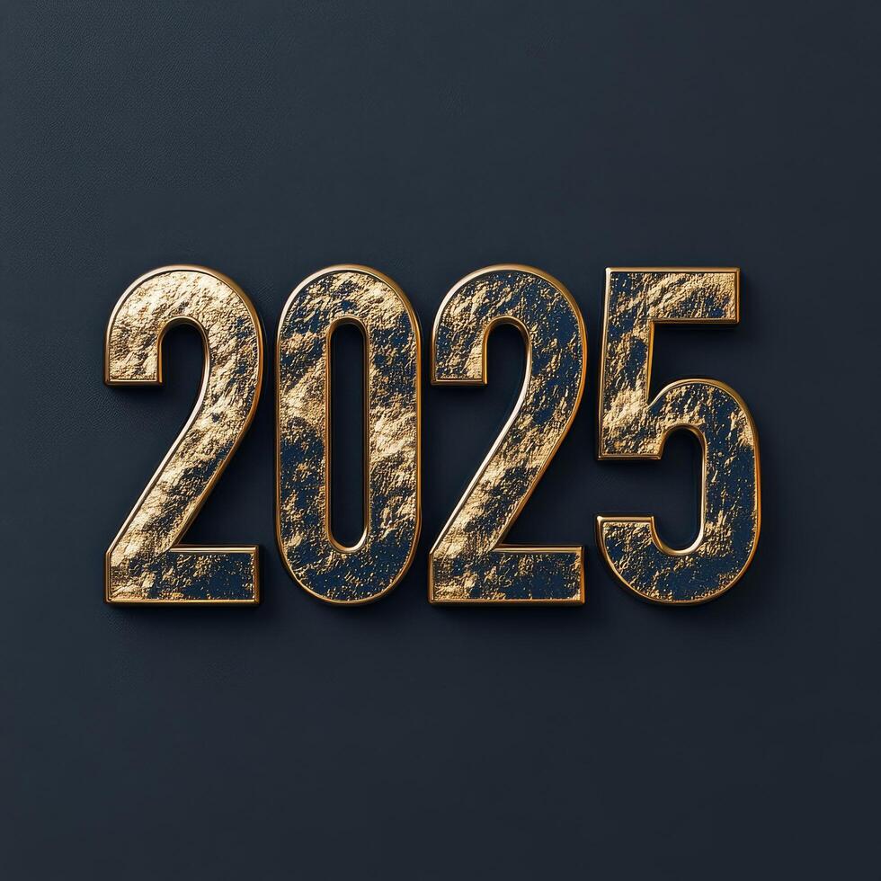 Glittering numbers representing the upcoming year 2025 set against a dark background photo
