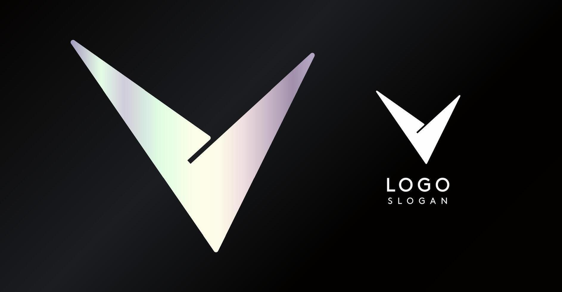 Geometric triangular V letter, abstract dynamic logo, modern holographic gradient monogram for gaming, technology, urban art, innovation, streetwear brand, sci-fi cybersport. illustration vector