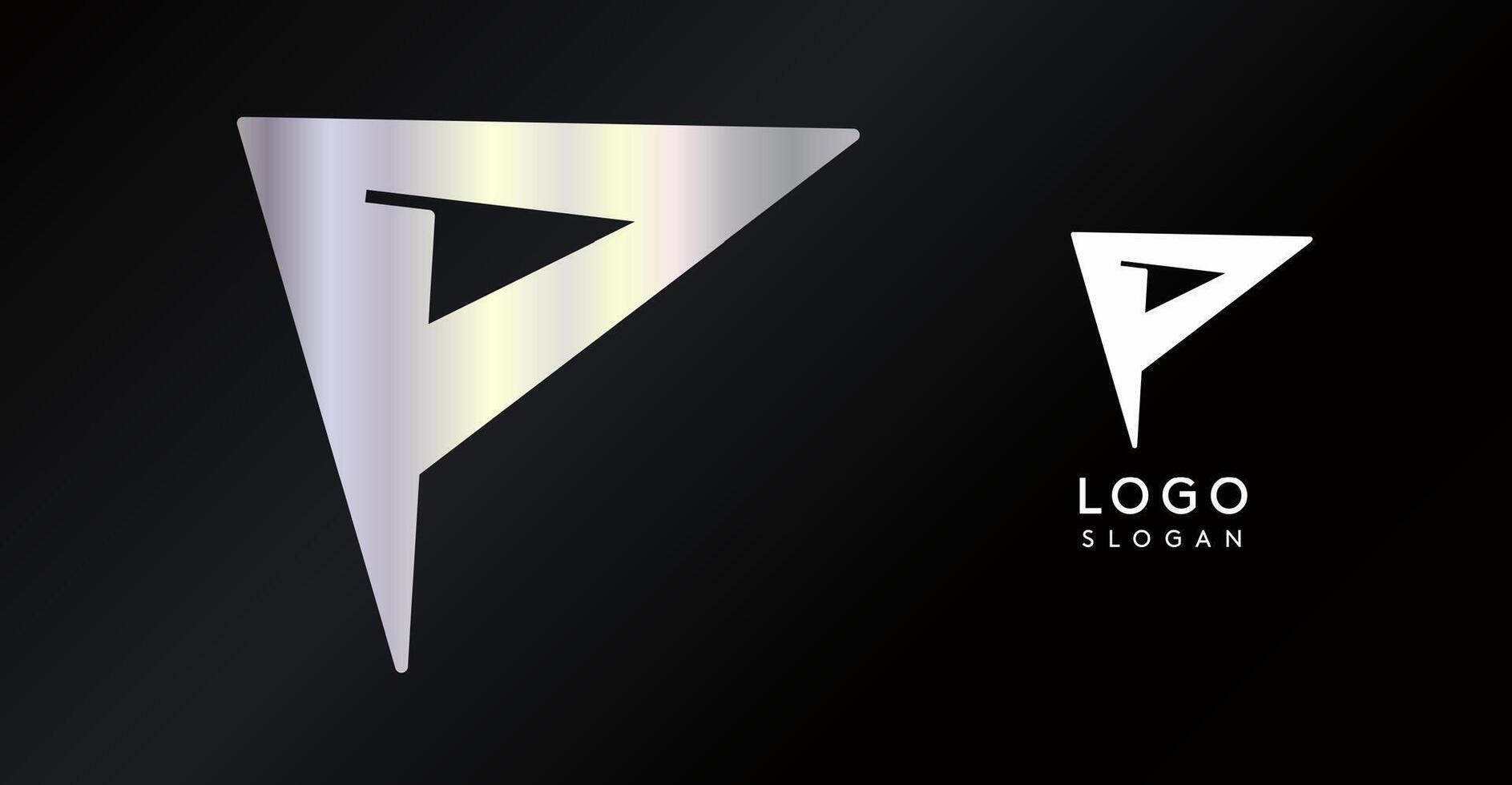 Geometric triangular P letter, abstract dynamic logo, modern holographic gradient monogram for gaming, technology, urban art, innovation, streetwear brand, sci-fi cybersport. illustration vector