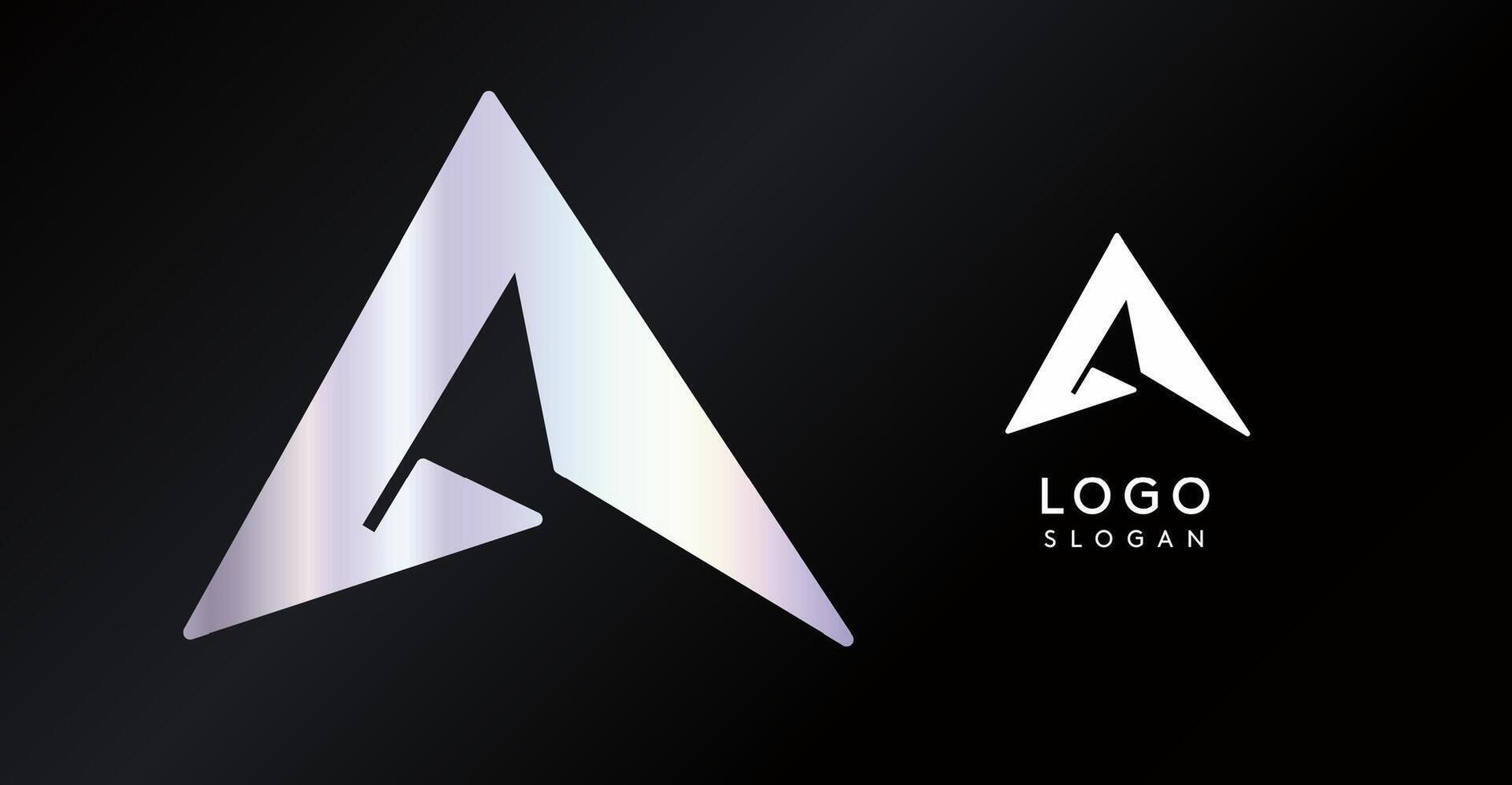 Geometric triangular A letter, abstract dynamic logo, modern holographic gradient monogram for gaming, technology, urban art, innovation, streetwear brand, sci-fi cybersport. illustration vector