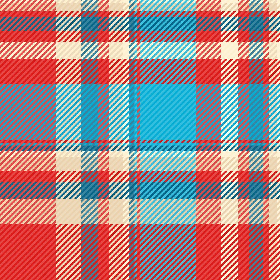 Cultural seamless tartan background, effect check texture. Installing fabric plaid pattern textile in red and cyan colors. vector