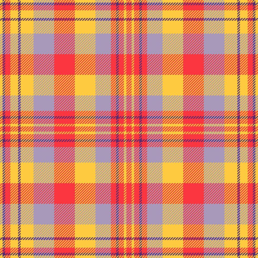Bed check fabric texture, regular plaid textile. Shirt pattern tartan seamless background in amber and red colors. vector