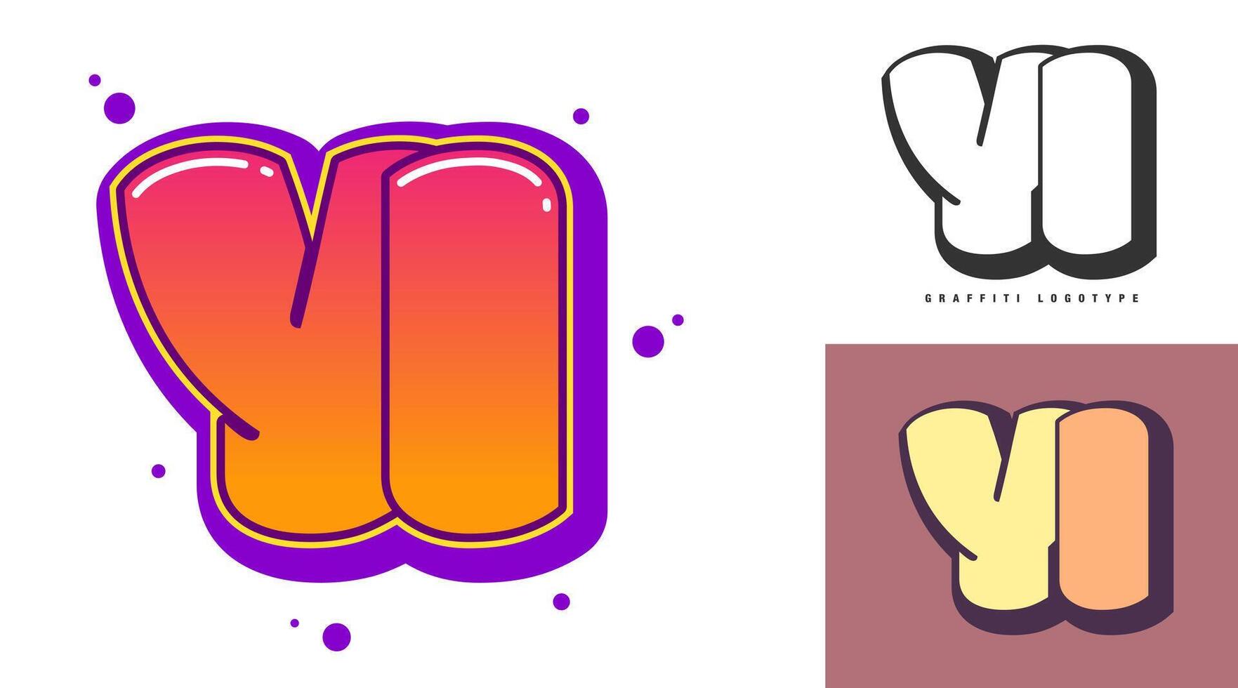 YI logo design for festival or party. Initial letter y and i in graffiti style. Creative modern lettering company name of font typography. Kids trendy logotype or identity. vector